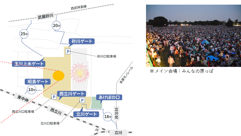 立川まつり 国営昭和記念公園花火大会サンプリング会場マップ